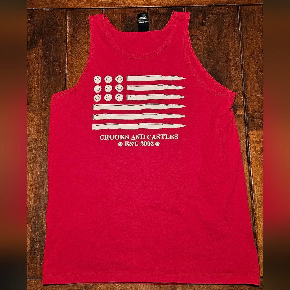 Crooks and Castles Red Men's Large Tank Top Flag